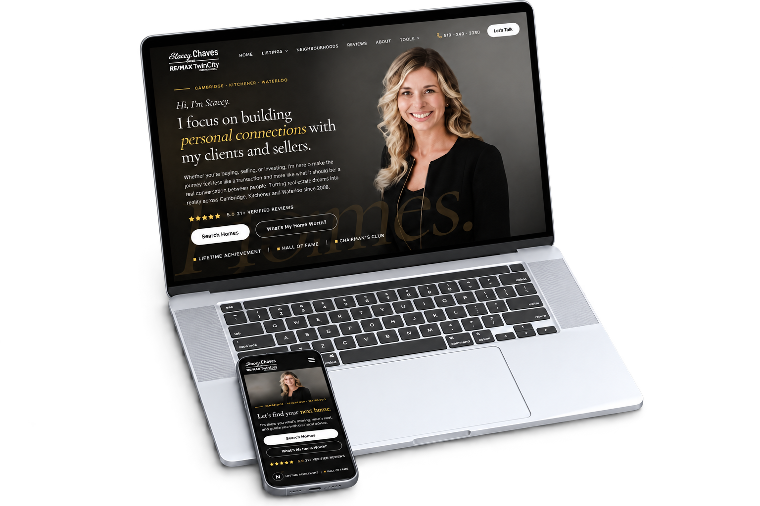 Stacey Chaves' Parcel website shown on a laptop and phone