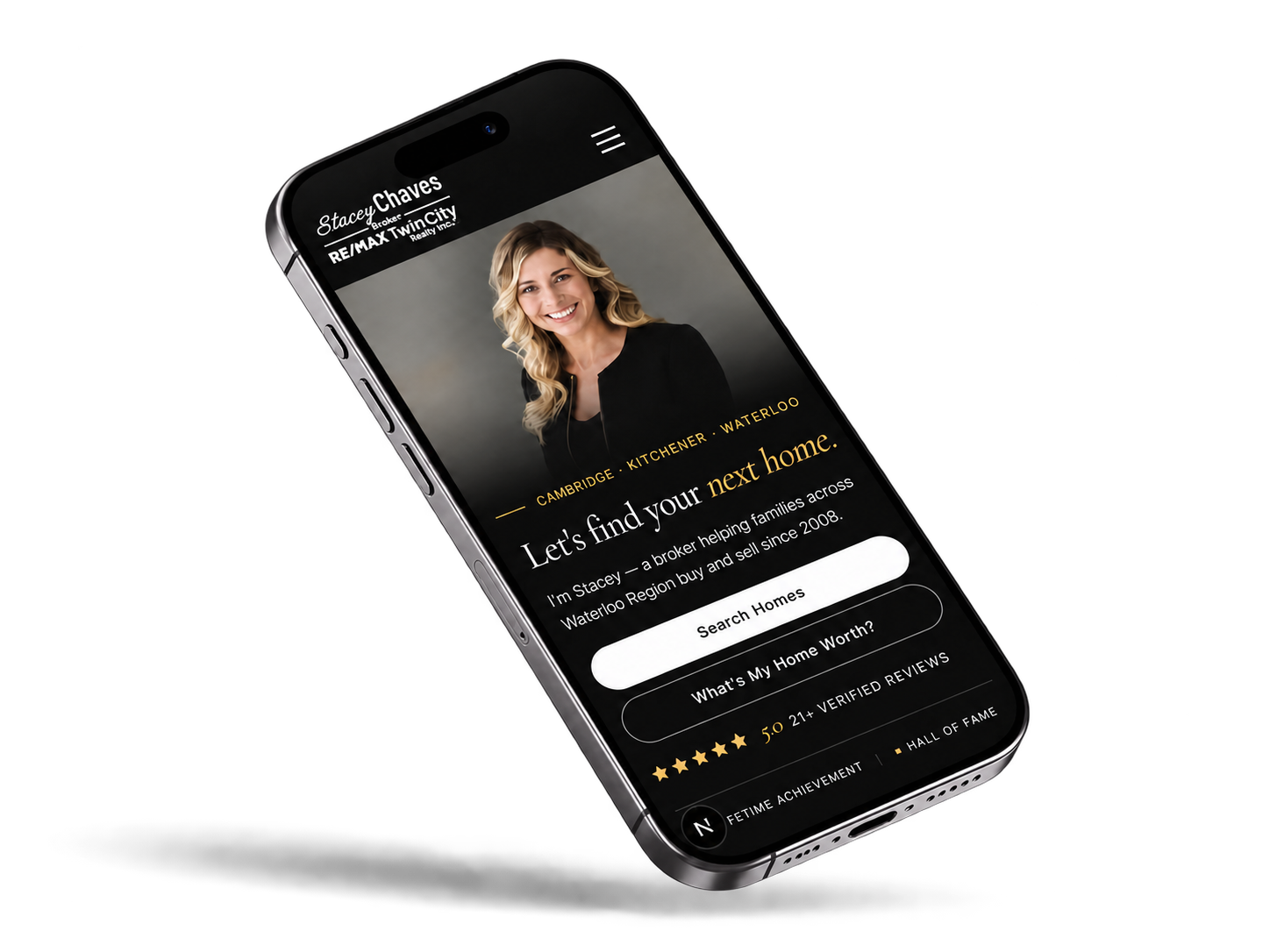 Stacey Chaves' mobile Parcel website shown on a phone